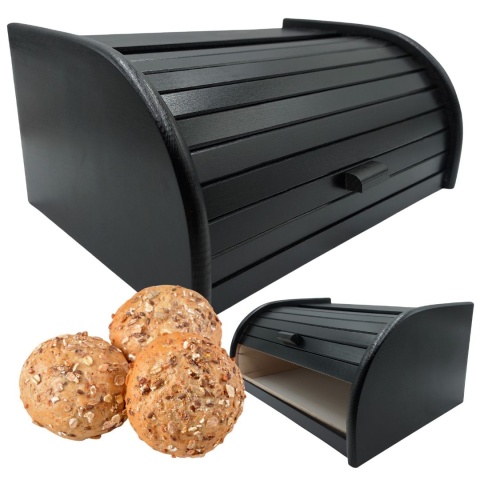Chlebak Drewniany Czarny Duży Klasyczny Pojemnik na Pieczywo, polski, bukowy