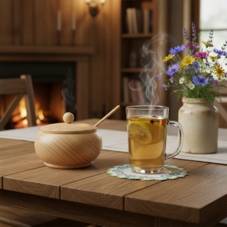 Cukierniczka Duża Drewniany Pojemnik Na Cukier Cukiernica z Pokrywą Łyżeczką