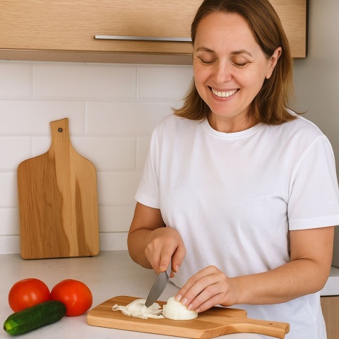 Zestaw Dwóch Desek do Krojenia z Bukowego Drewna – Nowoczesny Kształt, Wygodna rączka