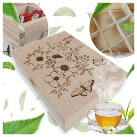 Drewniane Pudełko Na Herbatę Herbaciarka Drewniana z Grawerem