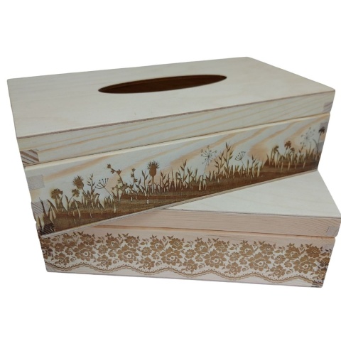 Drewniane Pudełko na Chusteczki z Grawerem Koronkowym | Marka YOLLI