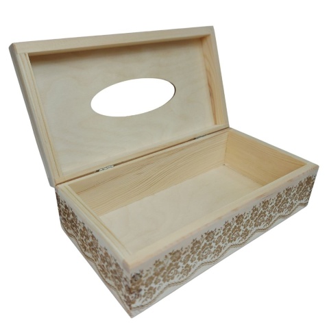 Drewniane Pudełko na Chusteczki z Grawerem Koronkowym | Marka YOLLI