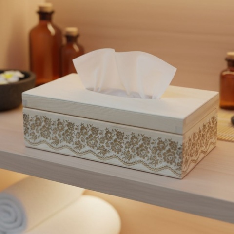Drewniane Pudełko na Chusteczki z Grawerem Koronkowym | Marka YOLLI