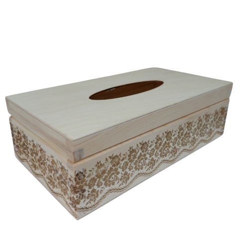Drewniane Pudełko na Chusteczki z Grawerem Koronkowym | Marka YOLLI