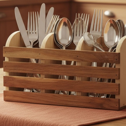 Drewniany Organizer Kuchenny | Stojak na Sztućce i Przybory | Yolli