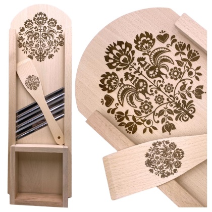 Szatkownica Do Kapusty 3 Ostrza Drewniana Z Grawerem Solidna Tarka + Łopatka