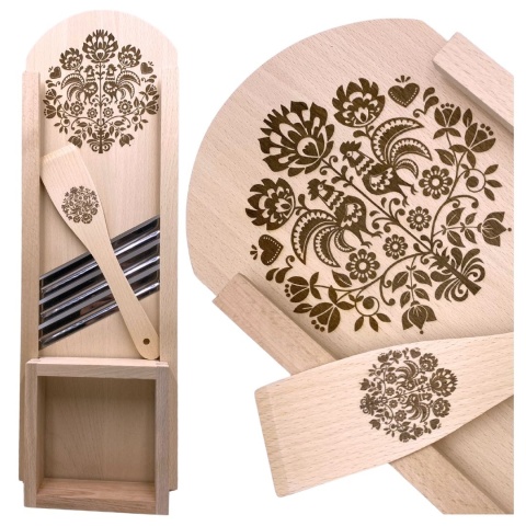 Szatkownica Do Kapusty 3 Ostrza Drewniana Z Grawerem Solidna Tarka + Łopatka