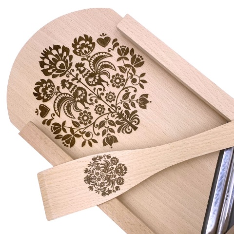 Szatkownica Do Kapusty 3 Ostrza Drewniana Z Grawerem Solidna Tarka + Łopatka