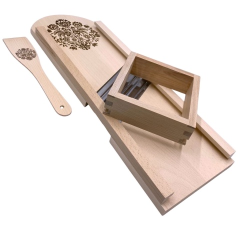 Szatkownica Do Kapusty 3 Ostrza Drewniana Z Grawerem Solidna Tarka + Łopatka