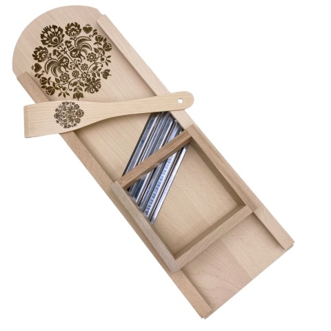 Szatkownica Do Kapusty 3 Ostrza Drewniana Z Grawerem Solidna Tarka + Łopatka