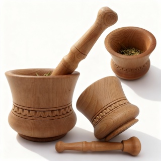 Duży moździerz drewniany z tłuczkiem 11 cm | Naturalne drewno, kuchenny