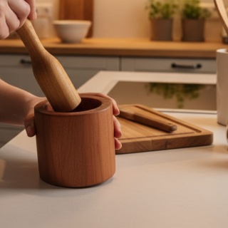 Moździerz Drewniany z Tłuczkiem | czereśniowy, polski, naturalny, olejowany