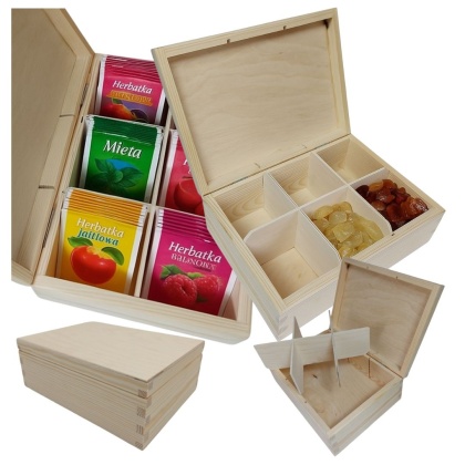 Herbaciarka Drewniana Pudełko Pojemnik Na Herbatę i Drobiazgi Decoupage
