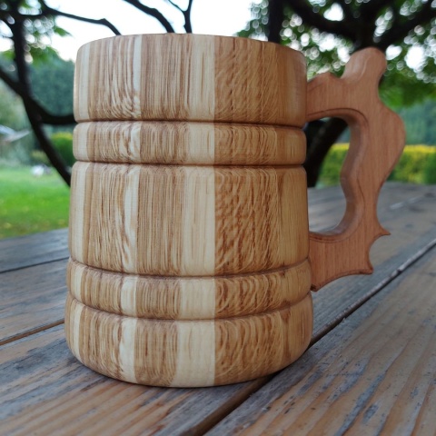 Kufel Dębowy 600 ml z rączką i wkładem ze stali – do piwa i grzańca