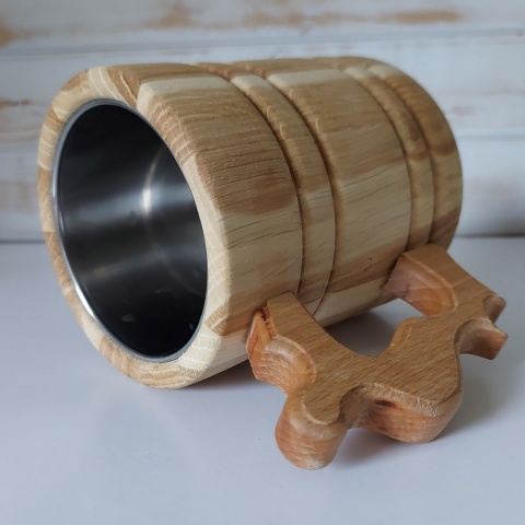 Kufel Dębowy 600 ml z rączką i wkładem ze stali – do piwa i grzańca