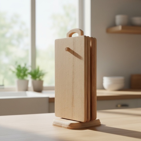 Małe Deski do Krojenia w Stojaku | Zestaw 4 Deseczek Bukowych