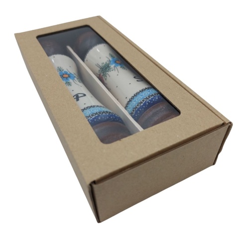 Młynek do Pieprzu i Soli Drewniany Ceramiczny Naturalny Brązowy– Zestaw 2 szt. Ręcznie Malowane