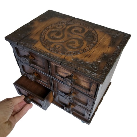 Szkatułka z Szufladkami Ręcznie Robione Pudełko Drewniane Rękodzieło