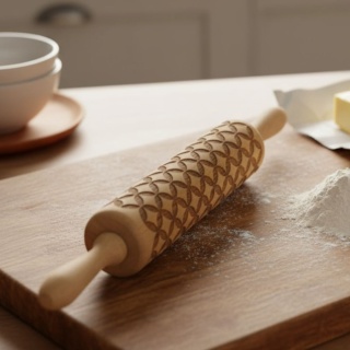 Obrotowy Wałek Drewniany ze Wzorem do Ciastek i Pierniczków