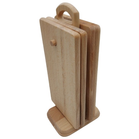 Małe Deski do Krojenia w Stojaku | Zestaw 4 Deseczek Bukowych