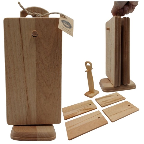 Małe Deski do Krojenia w Stojaku | Zestaw 4 Deseczek Bukowych