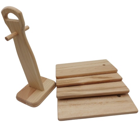 Małe Deski do Krojenia w Stojaku | Zestaw 4 Deseczek Bukowych