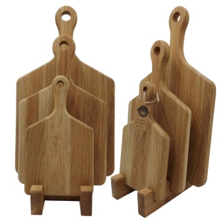 Zestaw Desek do Krojenia Dębowych ze Stojakiem, 3 Rozmiary Drewniane Deski