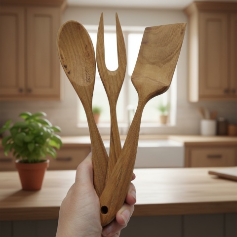 Zestaw Drewnianych Przyborów Kuchennych z Dębu – 3 Elementy