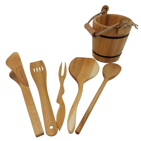 Zestaw Kuchenny z Drewna Czereśniowego Wiaderko z Akcesoriami do Gotowania