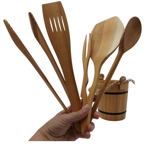 Zestaw Kuchenny z Drewna Czereśniowego Wiaderko z Akcesoriami do Gotowania