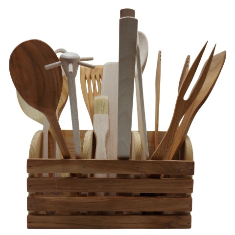 Zestaw Drewnianych Przyborów Kuchennych z Organizerem |14 Elementów, Idealny na Prezen
