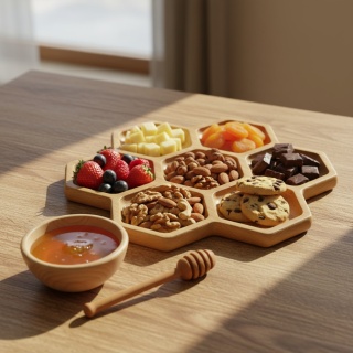 Drewniany Talerz Dekoracyjny do Serwowania – Plaster Miodu z Dębu, 35 cm