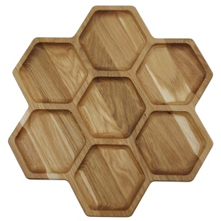 Drewniany Talerz Dekoracyjny do Serwowania – Plaster Miodu z Dębu, 35 cm