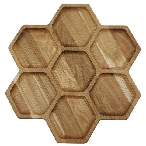 Drewniany Talerz Dekoracyjny do Serwowania – Plaster Miodu z Dębu, 35 cm