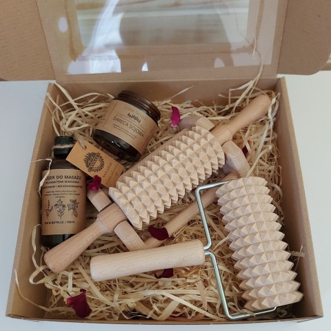 Zestaw Prezentowy dla Kobiety i Mężczyzny Prezent w Pudełku Masażer, Olej, Świeczka