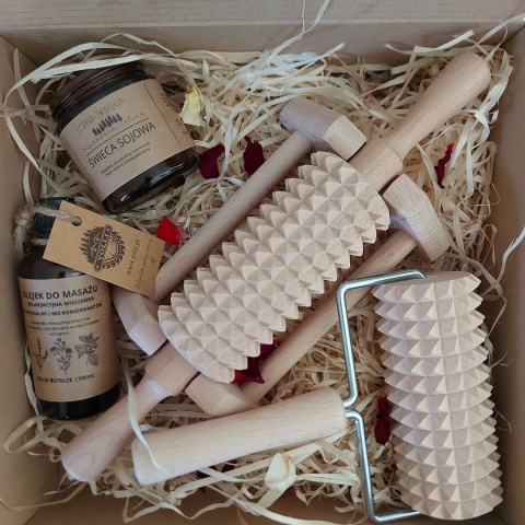 Zestaw Prezentowy dla Kobiety i Mężczyzny Prezent w Pudełku Masażer, Olej, Świeczka