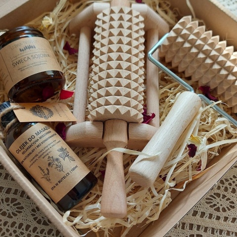 Zestaw Prezentowy dla Kobiety i Mężczyzny Prezent w Pudełku Masażer, Olej, Świeczka