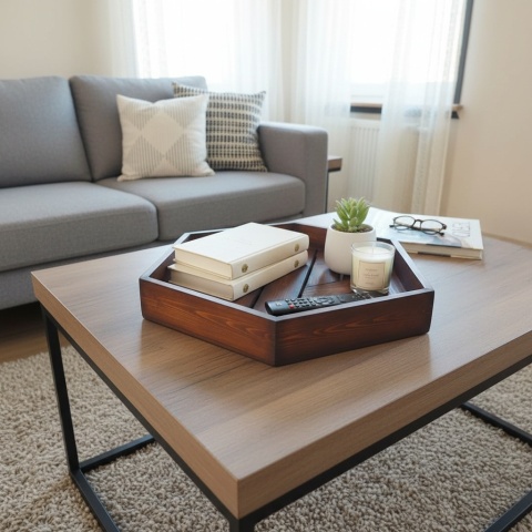 Drewniana Taca Heksagon 52cm – Rustykalna Podstawka pod Świece i Dekoracje Boho