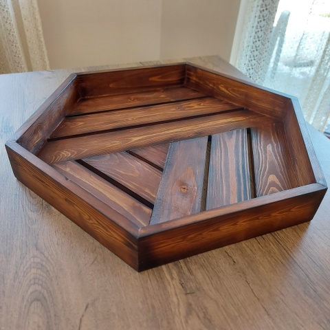 Drewniana Taca Heksagon 52cm – Rustykalna Podstawka pod Świece i Dekoracje Boho