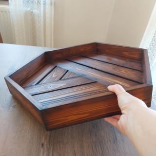 Drewniana Taca Heksagon 52cm – Rustykalna Podstawka pod Świece i Dekoracje Boho