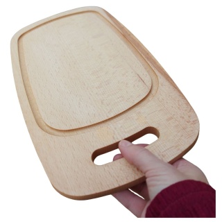Mała Drewniana Deska do Krojenia z Rowkiem i Rączką – Kształt Beczki, Buk