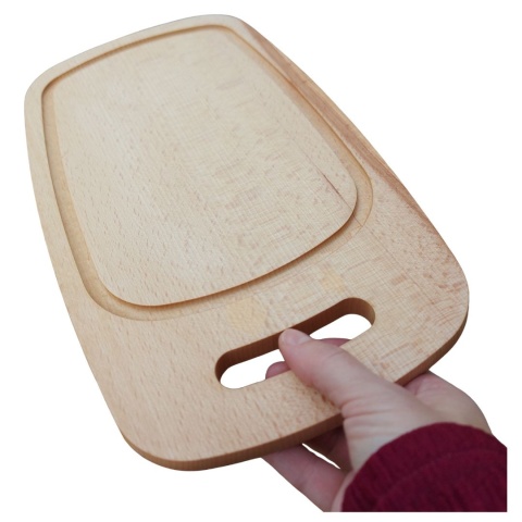 Mała Drewniana Deska do Krojenia z Rowkiem i Rączką – Kształt Beczki, Buk