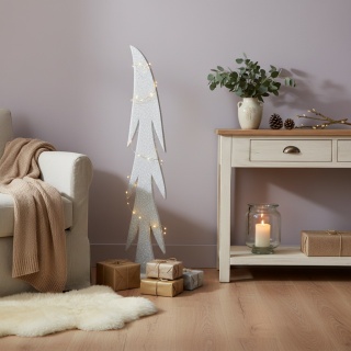 Drewniana Choinka Świąteczna Biała z Brokatem 105cm– Ręcznie Wykonana Dekoracja Bożonarodzeniowa