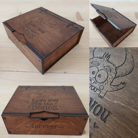 Pudełko Walentynkowe Kocham Cię do szpiku kości Drewniane Rękodzieło