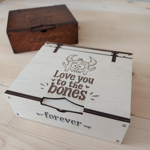Pudełko Walentynkowe Kocham Cię do szpiku kości Drewniane Rękodzieło
