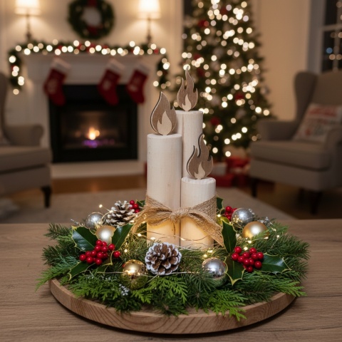 Dodatki do Stroika Naturalne Świeca Drewniana Dekoracyjna x3