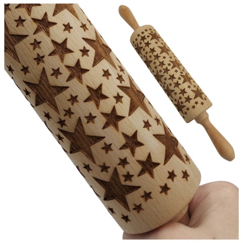 Wałek Świąteczny Wzór Gwiazdki Drewniane Wałki Do Ciasteczek Pierników