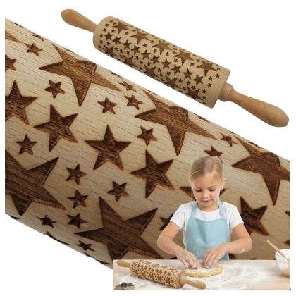 Wałek Świąteczny Wzór Gwiazdki Drewniane Wałki Do Ciasteczek Pierników