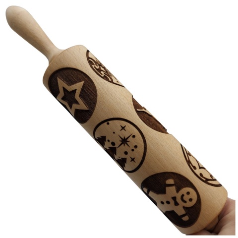 Wałek z Wzorami Świątecznymi Do Ciastek Obrotowy Drewniany Boże Narodzenie