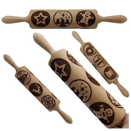 Wałek z Wzorami Świątecznymi Do Ciastek Obrotowy Drewniany Boże Narodzenie